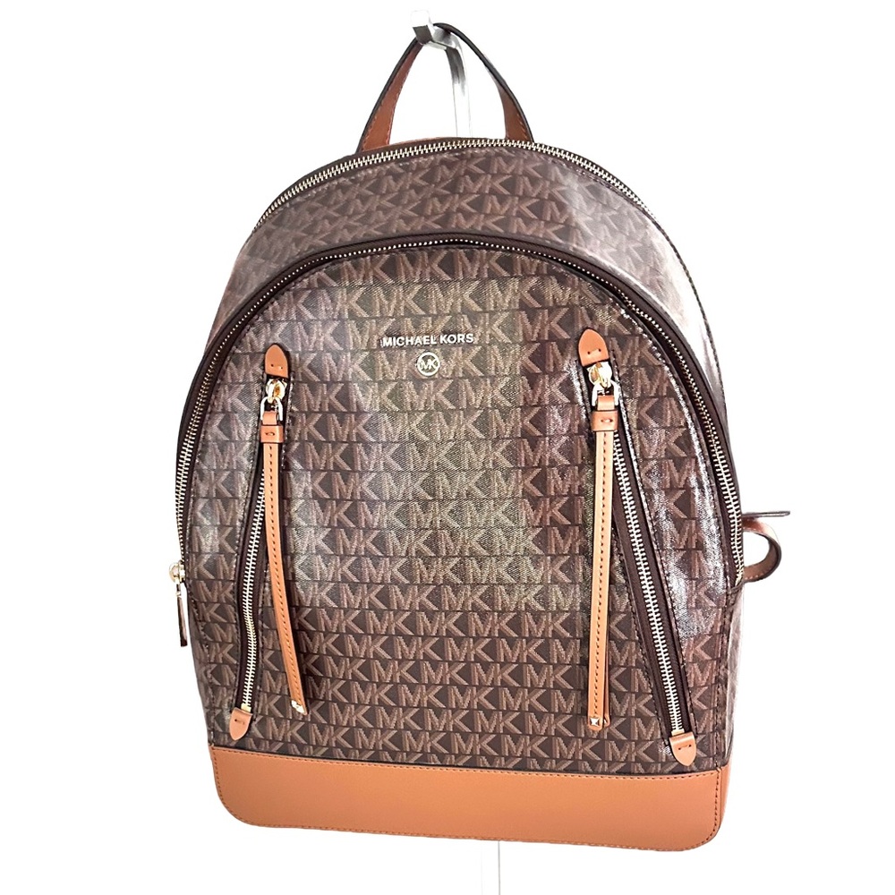 NWT, Michael Kors Brooklyn Large Logo Backpack, Brown/Acorn